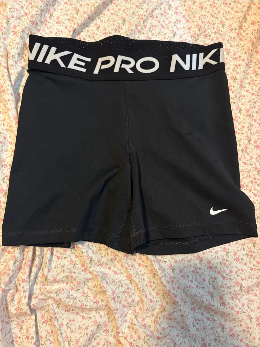 Nike Black Pro High-Waist Bike Shorts with White Swoosh